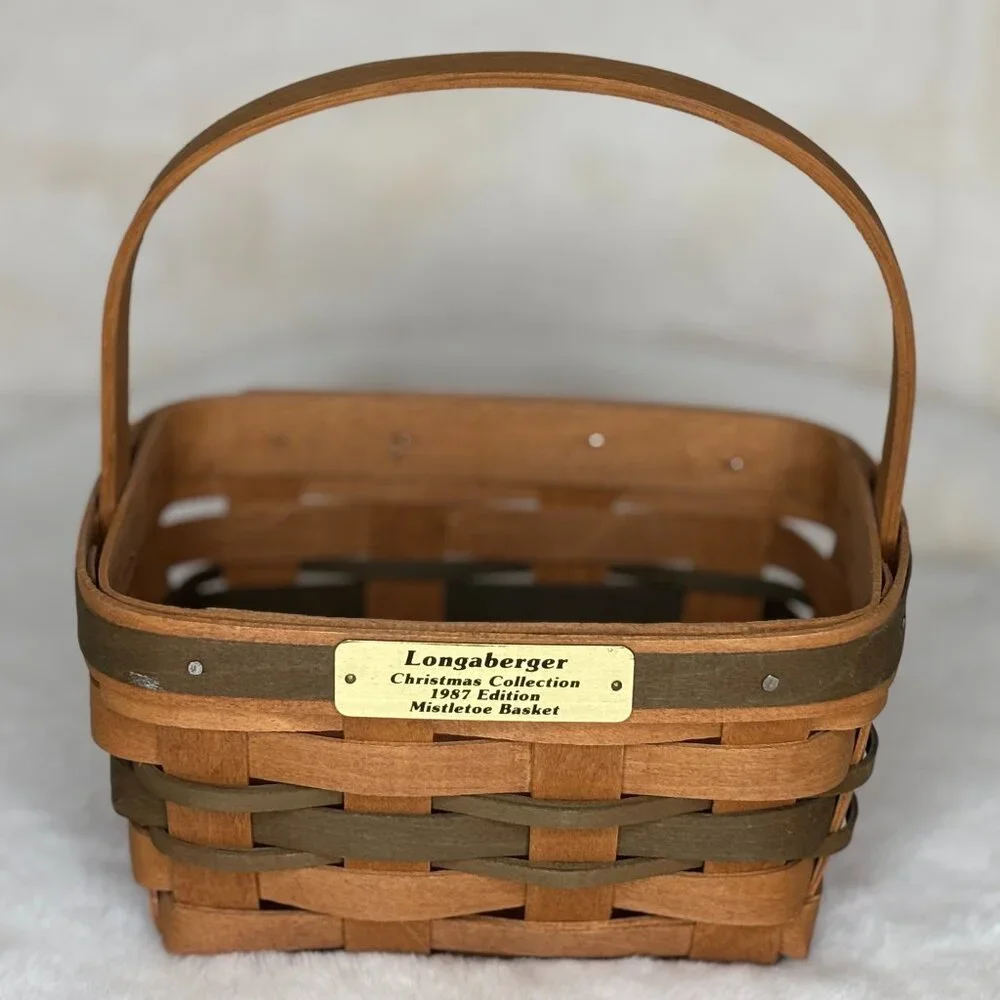 Longaberger Small Vintage 1987 Christmas Mistletoe Basket With Green Stripes